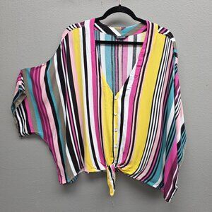 Express Shirt Womens Medium Multicolor Stripe Button Front Tie Front Dolman